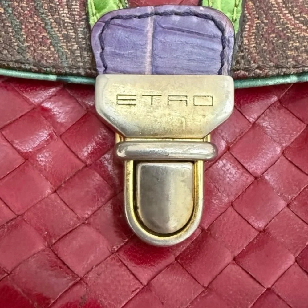 Vintage ETRO Paisley Leather Satchel Bag Made in Italy Boho Designer Handbag